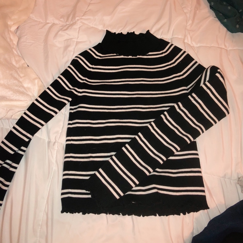 mock neck stripped lettuce hem sweater!